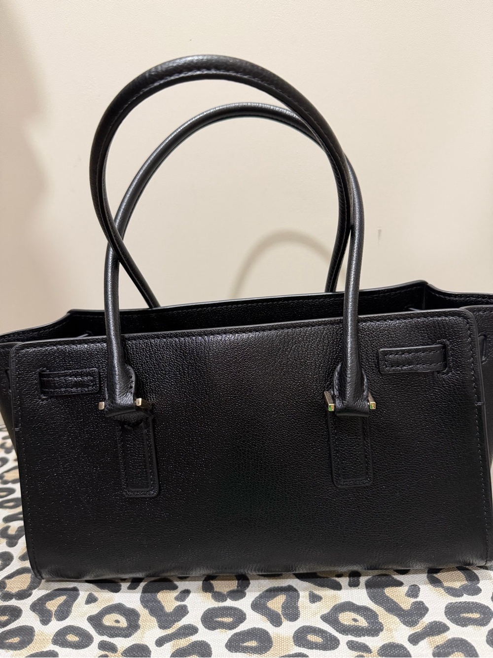 Michael Kors Black Leather Hamilton Satchel with Gold Hardware - Picture 4 of 6